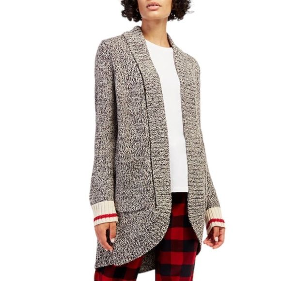 Roots Cabin Cotton Open Front Long Cardigan Sweater Coat Grey Oat Mix S - Picture 11 of 11